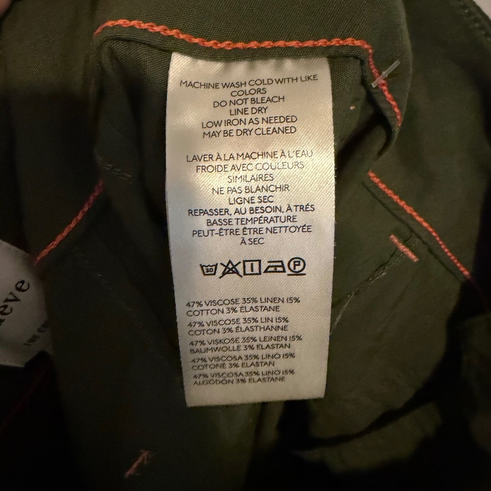 NWT Maeve Colette pants wide leg contrast stitching 26 green linen minimalist - Picture 7 of 8